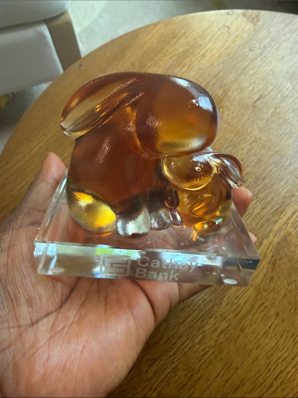 Cathay Bank Amber & Clear Glass Rabbit Figurine on Base Decorative Animal